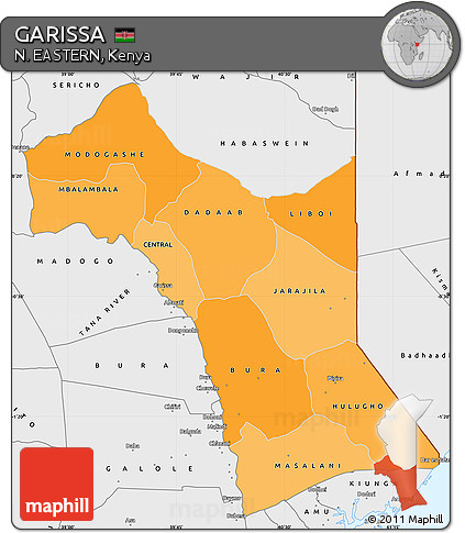 Political Shades Simple Map of GARISSA, single color outside, borders and labels