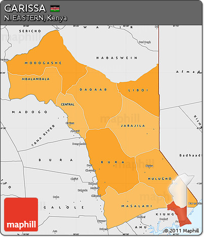 Political Shades Simple Map of GARISSA, single color outside, borders and labels