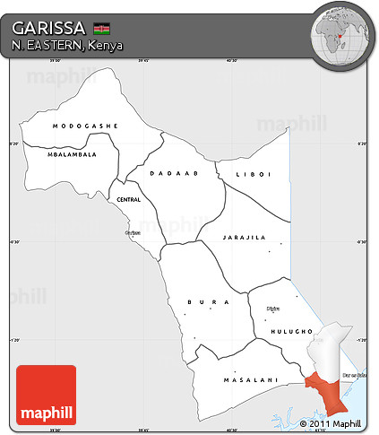 Silver Style Simple Map of GARISSA, single color outside