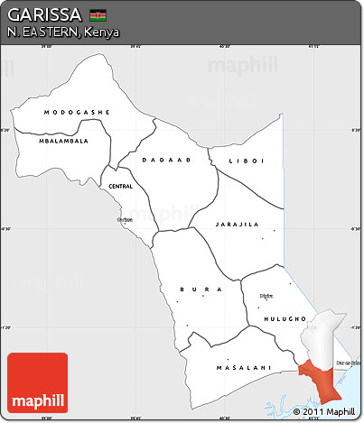 Silver Style Simple Map of GARISSA, single color outside