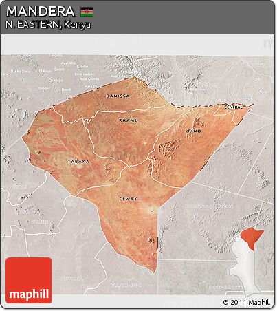 Satellite 3D Map of MANDERA, lighten, semi-desaturated