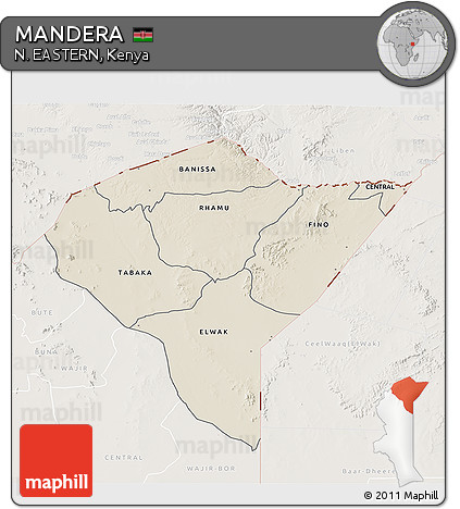 Shaded Relief 3D Map of MANDERA, lighten