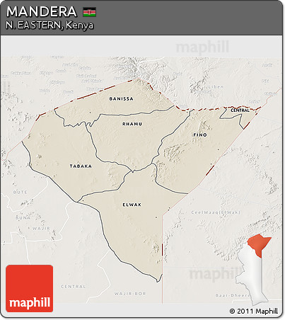 Shaded Relief 3D Map of MANDERA, lighten