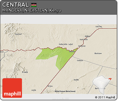 Physical 3D Map of CENTRAL, shaded relief outside