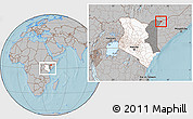Gray Location Map of CENTRAL, highlighted country, highlighted grandparent region, within the entire country, hill shading