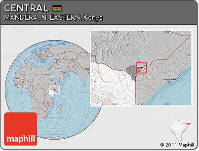 Gray Location Map of CENTRAL, highlighted country, highlighted parent region, hill shading