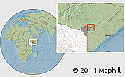 Savanna Style Location Map of CENTRAL, highlighted country, highlighted parent region, hill shading
