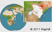 Satellite Location Map of MANDERA, highlighted country, within the entire country