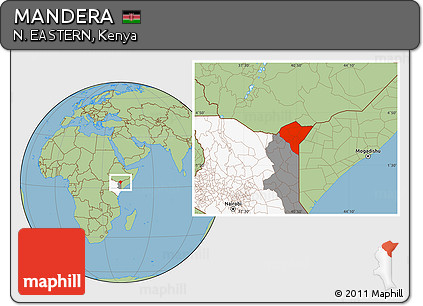 Savanna Style Location Map of MANDERA, highlighted country, highlighted parent region