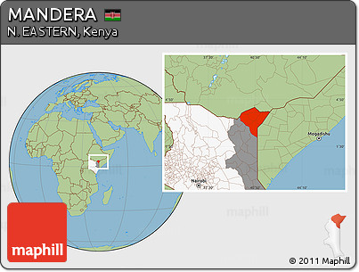 Savanna Style Location Map of MANDERA, highlighted country, highlighted parent region