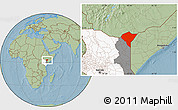 Savanna Style Location Map of MANDERA, highlighted country, highlighted parent region, hill shading