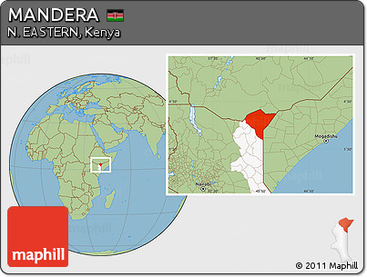 Savanna Style Location Map of MANDERA, highlighted parent region