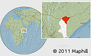 Savanna Style Location Map of MANDERA, highlighted parent region, hill shading