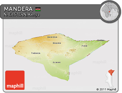 Physical Panoramic Map of MANDERA, cropped outside