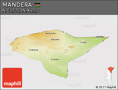 Physical Panoramic Map of MANDERA, cropped outside