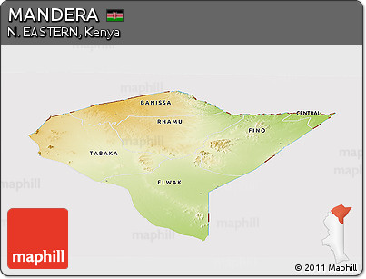 Physical Panoramic Map of MANDERA, cropped outside