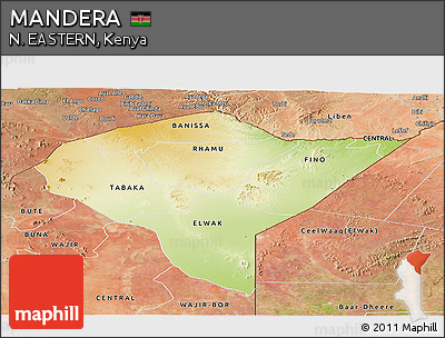 Physical Panoramic Map of MANDERA, satellite outside
