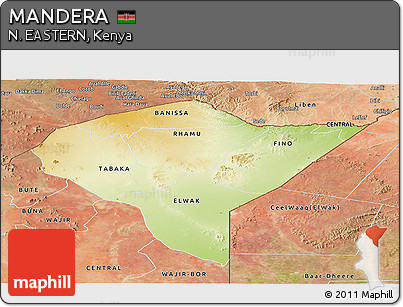 Physical Panoramic Map of MANDERA, satellite outside