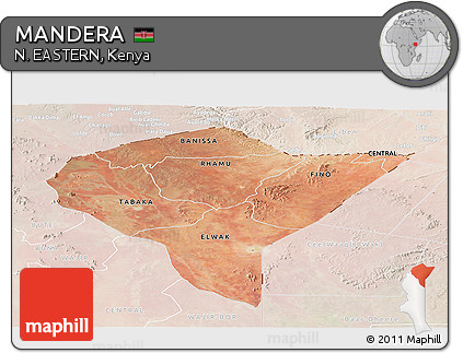 Satellite Panoramic Map of MANDERA, lighten