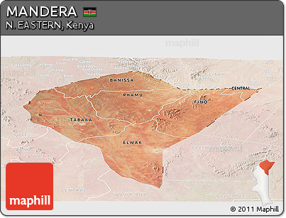 Satellite Panoramic Map of MANDERA, lighten