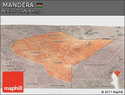 Satellite Panoramic Map of MANDERA, semi-desaturated
