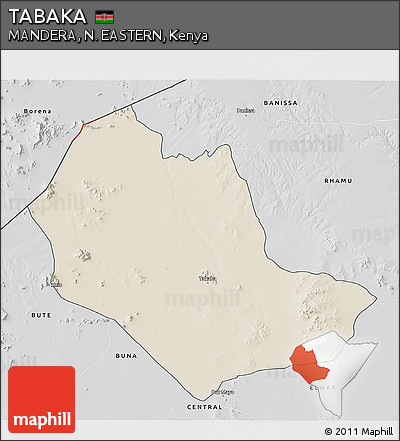 Shaded Relief 3D Map of TABAKA, desaturated
