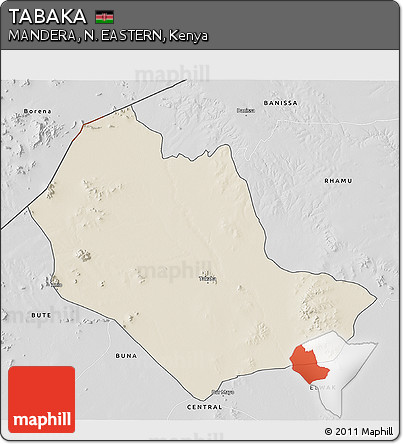 Shaded Relief 3D Map of TABAKA, desaturated