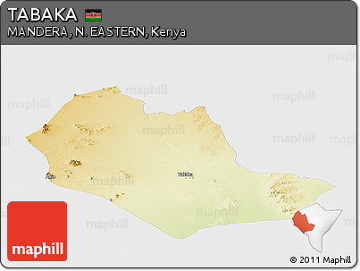 Physical Panoramic Map of TABAKA, single color outside