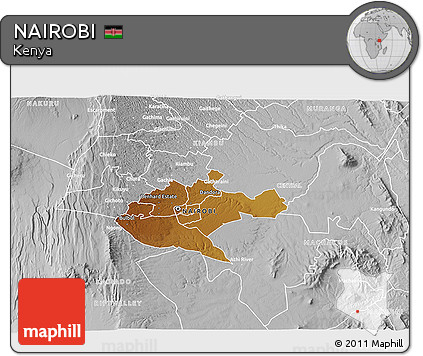 Physical 3D Map of NAIROBI, lighten, desaturated