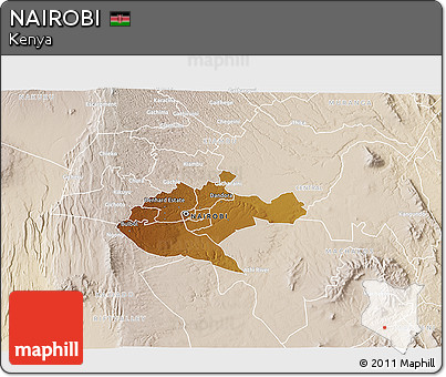 Physical 3D Map of NAIROBI, lighten