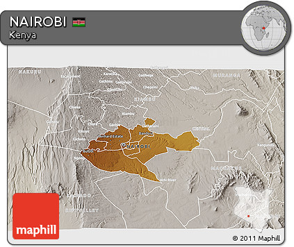Physical 3D Map of NAIROBI, lighten, semi-desaturated