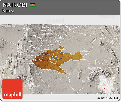 Physical 3D Map of NAIROBI, lighten, semi-desaturated