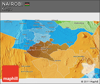 Physical 3D Map of NAIROBI, political outside