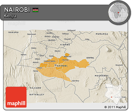 Political 3D Map of NAIROBI, shaded relief outside
