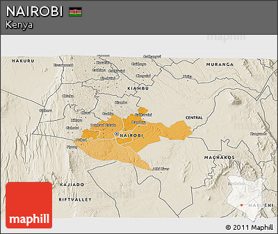 Political 3D Map of NAIROBI, shaded relief outside