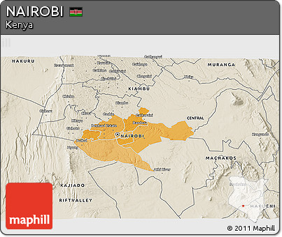Political 3D Map of NAIROBI, shaded relief outside