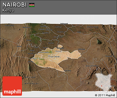 Satellite 3D Map of NAIROBI, darken