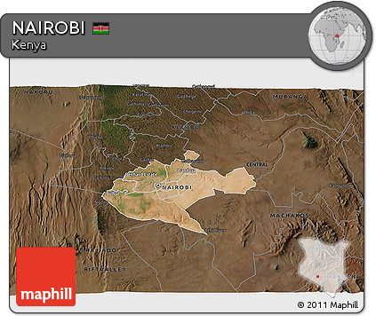 Satellite 3D Map of NAIROBI, darken