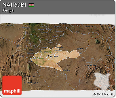 Satellite 3D Map of NAIROBI, darken