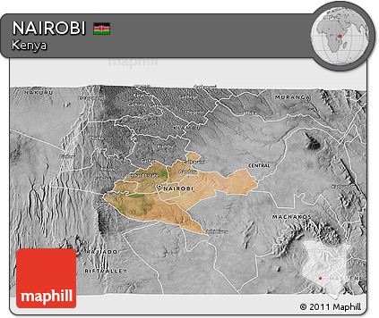 Satellite 3D Map of NAIROBI, desaturated