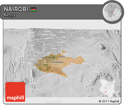Satellite 3D Map of NAIROBI, lighten, desaturated