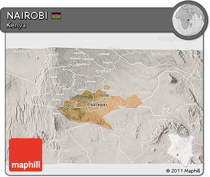 Satellite 3D Map of NAIROBI, lighten, semi-desaturated