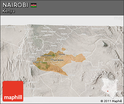 Satellite 3D Map of NAIROBI, lighten, semi-desaturated