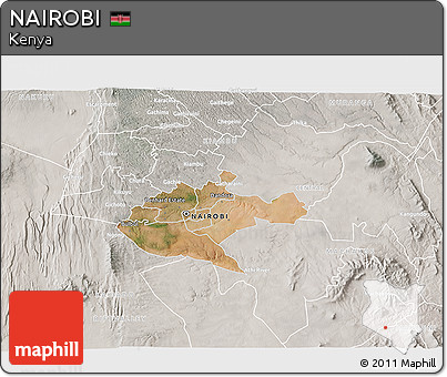 Satellite 3D Map of NAIROBI, lighten, semi-desaturated
