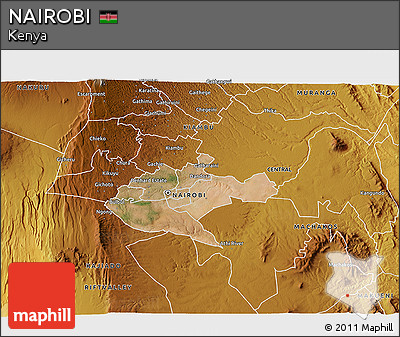 Satellite 3D Map of NAIROBI, physical outside