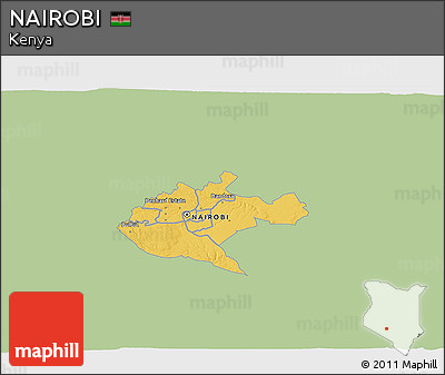 Savanna Style 3D Map of NAIROBI, single color outside