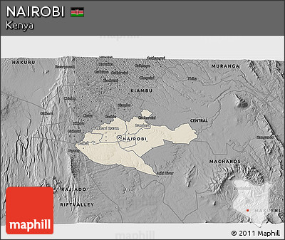 Shaded Relief 3D Map of NAIROBI, darken, desaturated