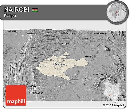 Shaded Relief 3D Map of NAIROBI, darken, desaturated