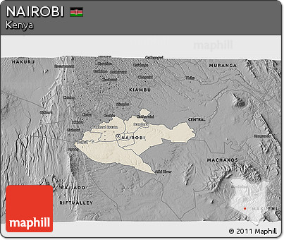 Shaded Relief 3D Map of NAIROBI, darken, desaturated