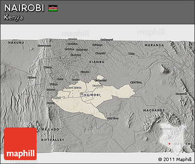 Shaded Relief 3D Map of NAIROBI, darken, semi-desaturated